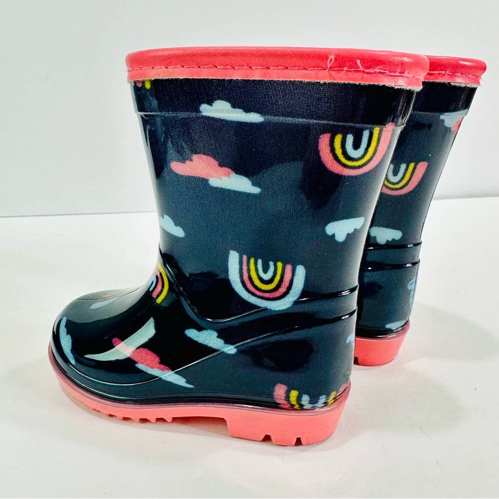 🩷 CARTER’S SIZE 4M RAINBOOTS GREAT CONDITION RAINBOW 🌈 CLOUDS DESIGN NAVY BLUE - Picture 7 of 11